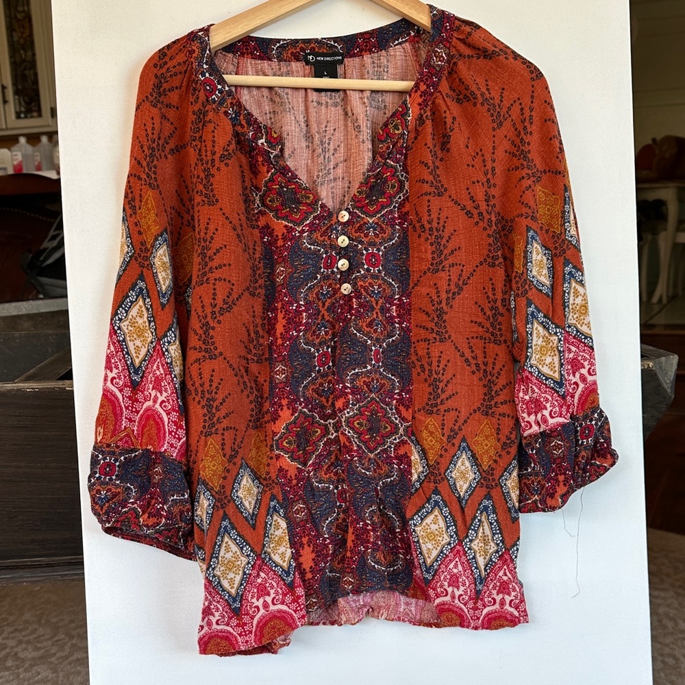 New Directions Multicolor Bohemian Blouse Fall